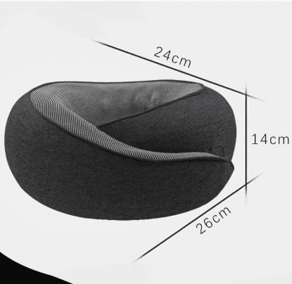 Dark gray U-shaped travel neck pillow with gray striped inner support