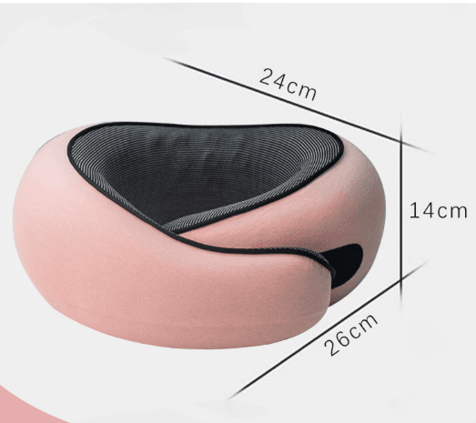 U-shaped neck pillow in pink with dark inner support panel