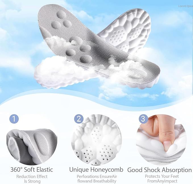 3 Pairs Grey 4D Cloud Insoles for Men and Women Insoles Super Soft Anti-Fatigue, Shock Absorption, Relieve Foot Pain  (AU 10–11)