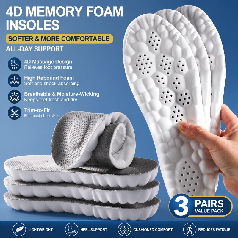 3 Pairs Grey 4D Cloud Insoles for Men and Women Insoles Super Soft Anti-Fatigue, Shock Absorption, Relieve Foot Pain  (AU 16–17)