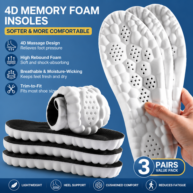 3 Pairs Black 4D Cloud Insoles for Men and Women Insoles Super Soft Anti-Fatigue, Shock Absorption, Relieve Foot Pain  (AU 14–15)