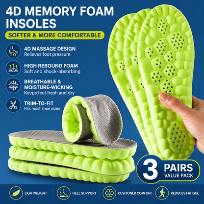 3 Pairs Green and Grey 4D Cloud Insoles for Men and Women Insoles Super Soft Anti-Fatigue, Shock Absorption, Relieve Foot Pain  (AU 4–5 )