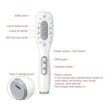 White Smart Scalp Massage Comb with EMS, LED Light Therapy & Vibration – Rechargeable Hair Growth Applicator