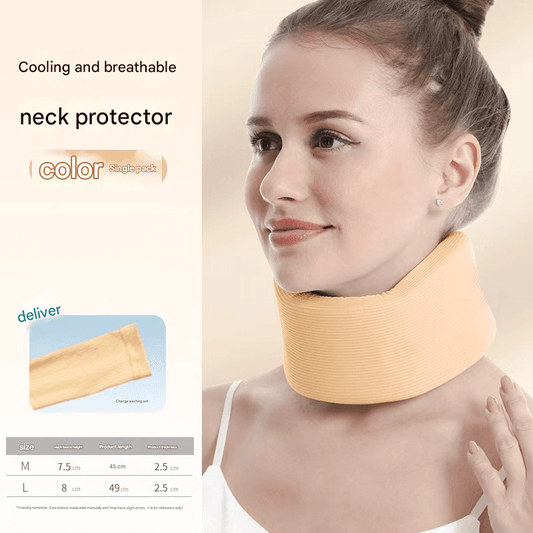 Neck support brace with cooling fabric, light tan collar
