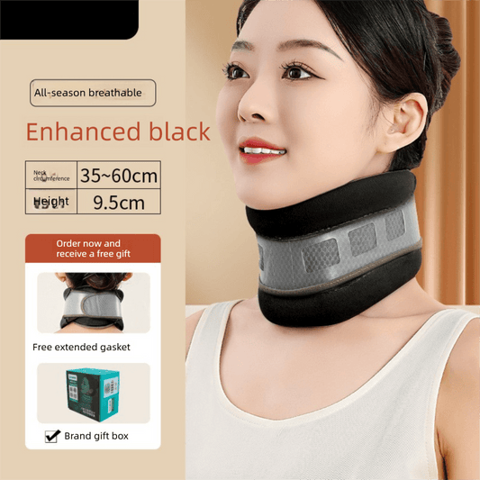 Black cervical collar neck support brace with adjustable strap and PP inserts