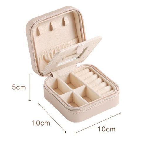 Black Mini Travel Jewelry Box with Mirror - 10x10x5cm Portable PU Leather Organizer for Rings, Earrings, Necklaces, Anti-Tarnish Velvet Interior, Compact Design for On-the-Go Storage
