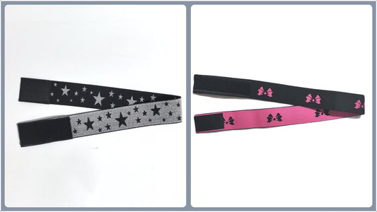 Elastic headband set: black silver-star band and black-pink butterfly band