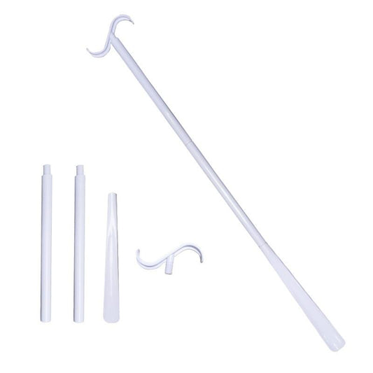 White detachable shoehorn set with long handle and curved foot hook pieces