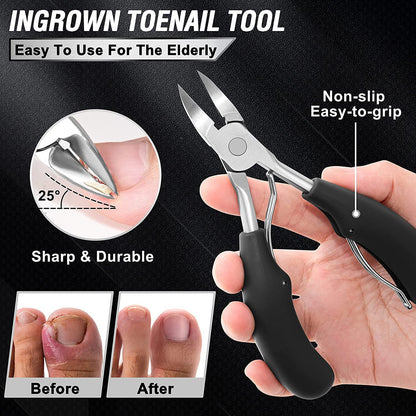 7-Piece Professional Ingrown Toenail Tool Kit - Stainless Steel Precision Pedicure Set with Red Eagle-Nose Clippers & Leather Storage Case