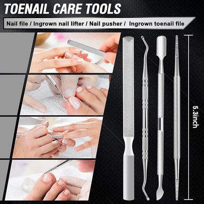 7-Piece Professional Ingrown Toenail Tool Kit - Stainless Steel Precision Pedicure Set with Red Eagle-Nose Clippers & Leather Storage Case