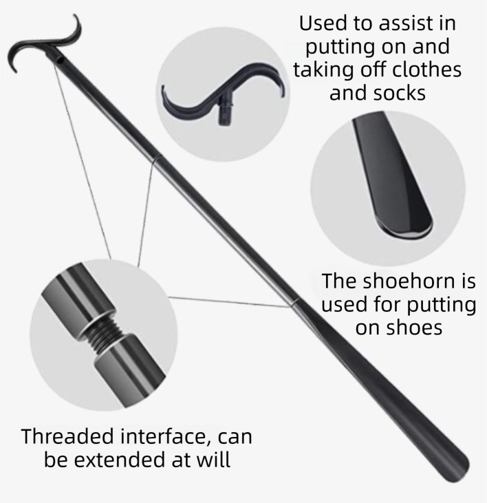 Portable Complete Independent Living Mobility Kit - No-Bend Three Finger Sock Aid & White Extendable 3-in-1 Dressing Hook with Shoe Horn