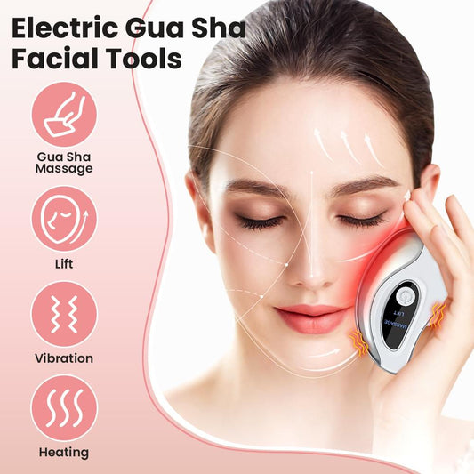 Electric gua sha face massager with hot compress and dual-mode vibration, handheld