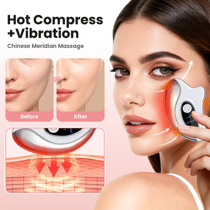 Portable Smart LCD Electric Gua Sha Face Massager - 45°C Constant Hot Compresss & Dual Mode Vibration Facial Lifting Beauty Device