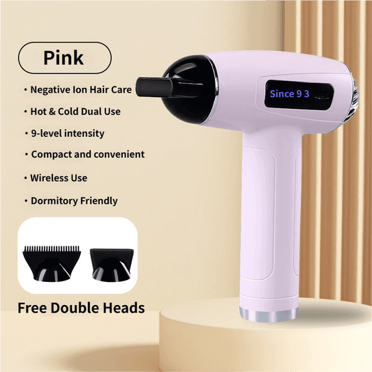 Lavender cordless hair dryer with concentrator and diffuser attachments