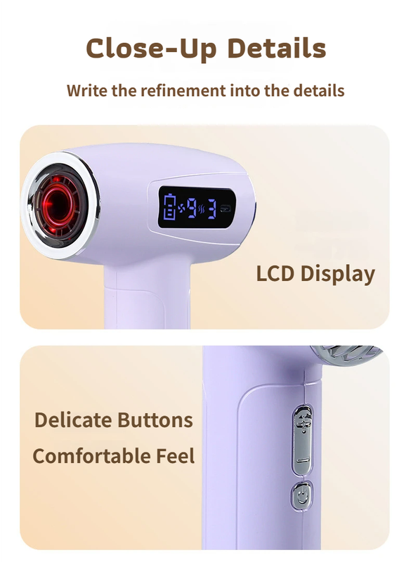 Pink Cordless Ionic Constant Heated Hair Dryer with LCD Display & 9 Wind Speeds - USB Rechargeable Hair Care Blow Dryer, Concentrator & Diffuser Included