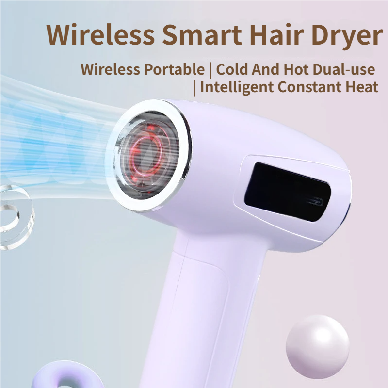 Beige Cordless Ionic Constant Heated Hair Dryer with LCD Display & 9 Wind Speeds - USB Rechargeable Hair Care Blow Dryer, Concentrator & Diffuser Included