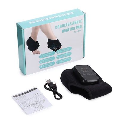 Black Wireless Rechargeable Heated Ankle Massager - 3 Heat Levels & 3 Vibrating Intensities Foot Joint Wrap for Pain Relief and Recovery