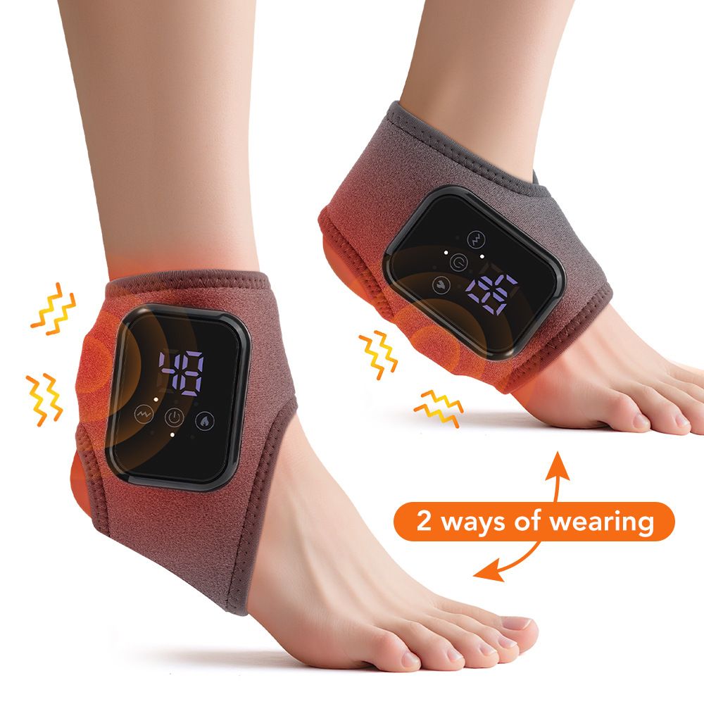 Black Wireless Rechargeable Heated Ankle Massager - 3 Heat Levels & 3 Vibrating Intensities Foot Joint Wrap for Pain Relief and Recovery