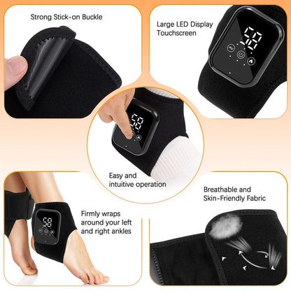 Black Wireless Rechargeable Heated Ankle Massager - 3 Heat Levels & 3 Vibrating Intensities Foot Joint Wrap for Pain Relief and Recovery