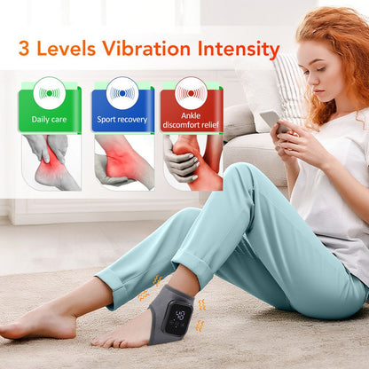 Grey Wireless Rechargeable Heated Ankle Massager - 3 Heat Levels & 3 Vibrating Intensities Foot Joint Wrap for Pain Relief and Recovery