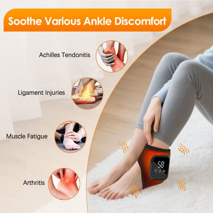 Grey Wireless Rechargeable Heated Ankle Massager - 3 Heat Levels & 3 Vibrating Intensities Foot Joint Wrap for Pain Relief and Recovery