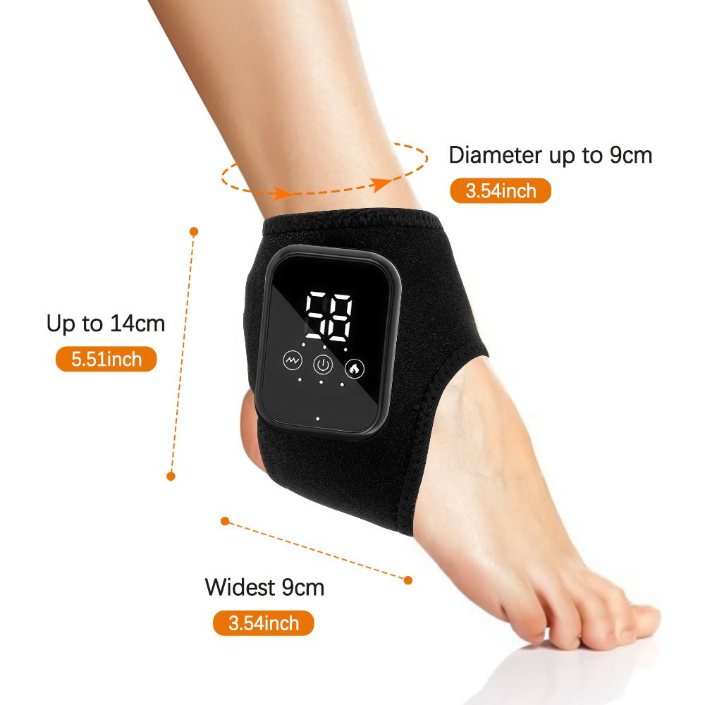 Grey Wireless Rechargeable Heated Ankle Massager - 3 Heat Levels & 3 Vibrating Intensities Foot Joint Wrap for Pain Relief and Recovery