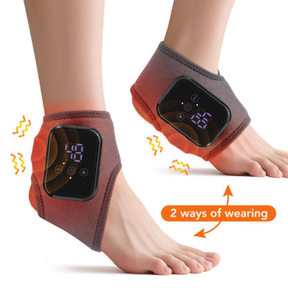 Grey Wireless Rechargeable Heated Ankle Massager - 3 Heat Levels & 3 Vibrating Intensities Foot Joint Wrap for Pain Relief and Recovery