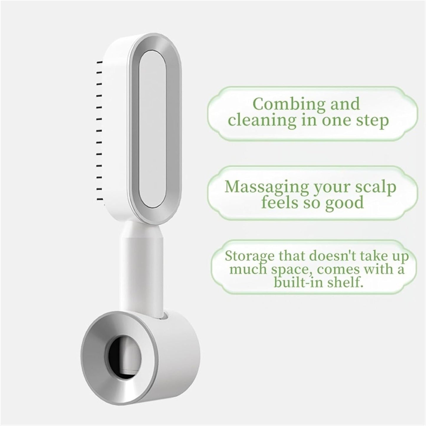White 3D Airbag Massage Self Cleaning Hair Brush with Base - for Long Hair - One-Click Easy Hair Removal - Scalp Soothing Detangler for Professional Home Hair Care