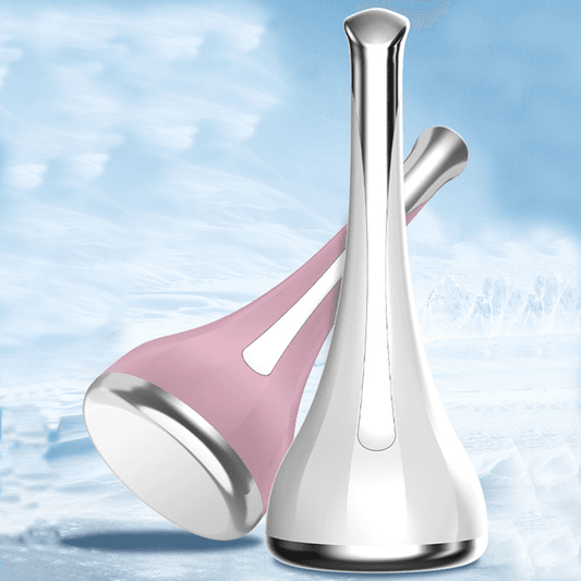 White and silver mini ice hammer facial cooling tool, cryo stick