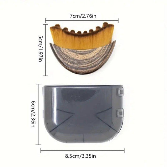 Curved face brush with golden nylon bristles and grey marble-pattern base, plastic holder