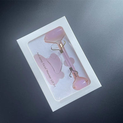 2-piece Pink Natural   Gua Sha Facial Tool - Hand-Polished Stone Massage Board for Face and Neck, Cooling Skincare Ritual, Easy Daily Use, Gift Ready