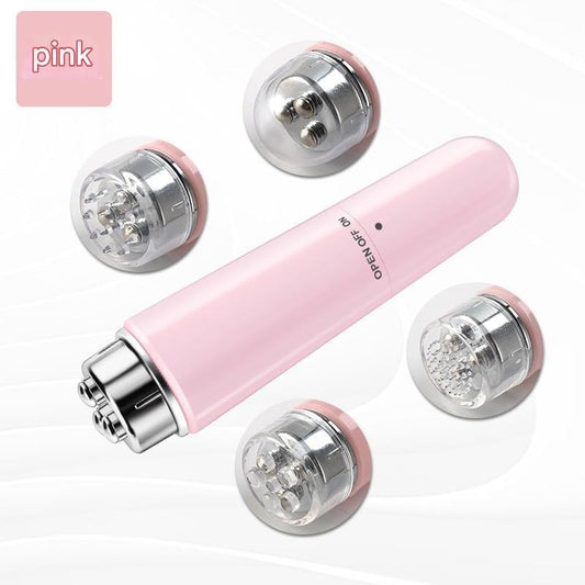 Pink handheld electric eye massager pen with chrome vibrating roller head