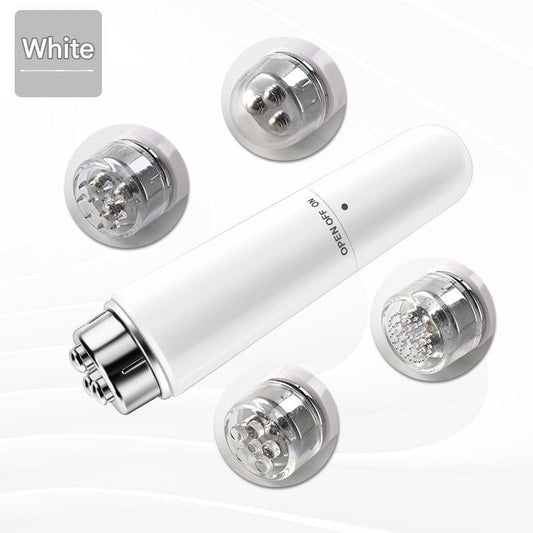 White electric eye massager with silver roller heads and chrome base