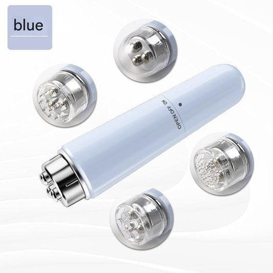 Blue electric eye massager pen with rotating metal head attachments
