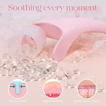 2-piece Pink Face Ice Roller with Gel Cooling Head and Gua Sha Board- Reusable PP and Gel Cold Massage Tool for De-Puffing, Soothing, and Refreshing Skin, Easy to Freeze, Comfortable Grip, Daily Skincare Essential
