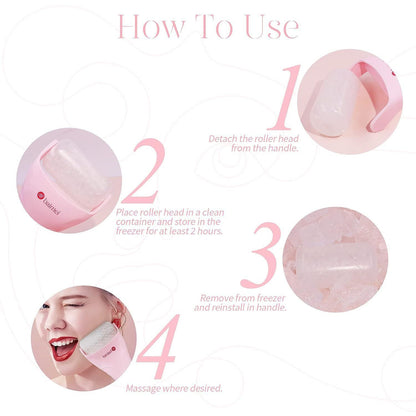 2-piece Pink Face Ice Roller with Gel Cooling Head and Gua Sha Board- Reusable PP and Gel Cold Massage Tool for De-Puffing, Soothing, and Refreshing Skin, Easy to Freeze, Comfortable Grip, Daily Skincare Essential
