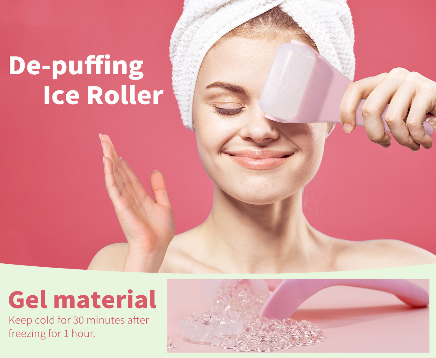 2-piece Light Blue Face Ice Roller with Gel Cooling Head and Gua Sha Board- Reusable PP and Gel Cold Massage Tool for De-Puffing, Soothing, and Refreshing Skin, Easy to Freeze, Comfortable Grip, Daily Skincare Essential