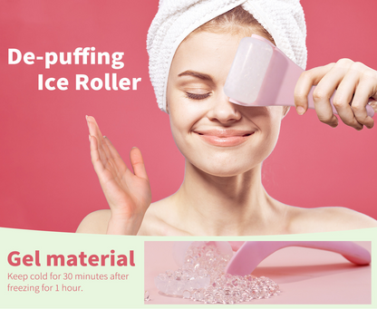 2-piece Green Face Ice Roller with Gel Cooling Head and Gua Sha Board- Reusable PP and Gel Cold Massage Tool for De-Puffing, Soothing, and Refreshing Skin, Easy to Freeze, Comfortable Grip, Daily Skincare Essential