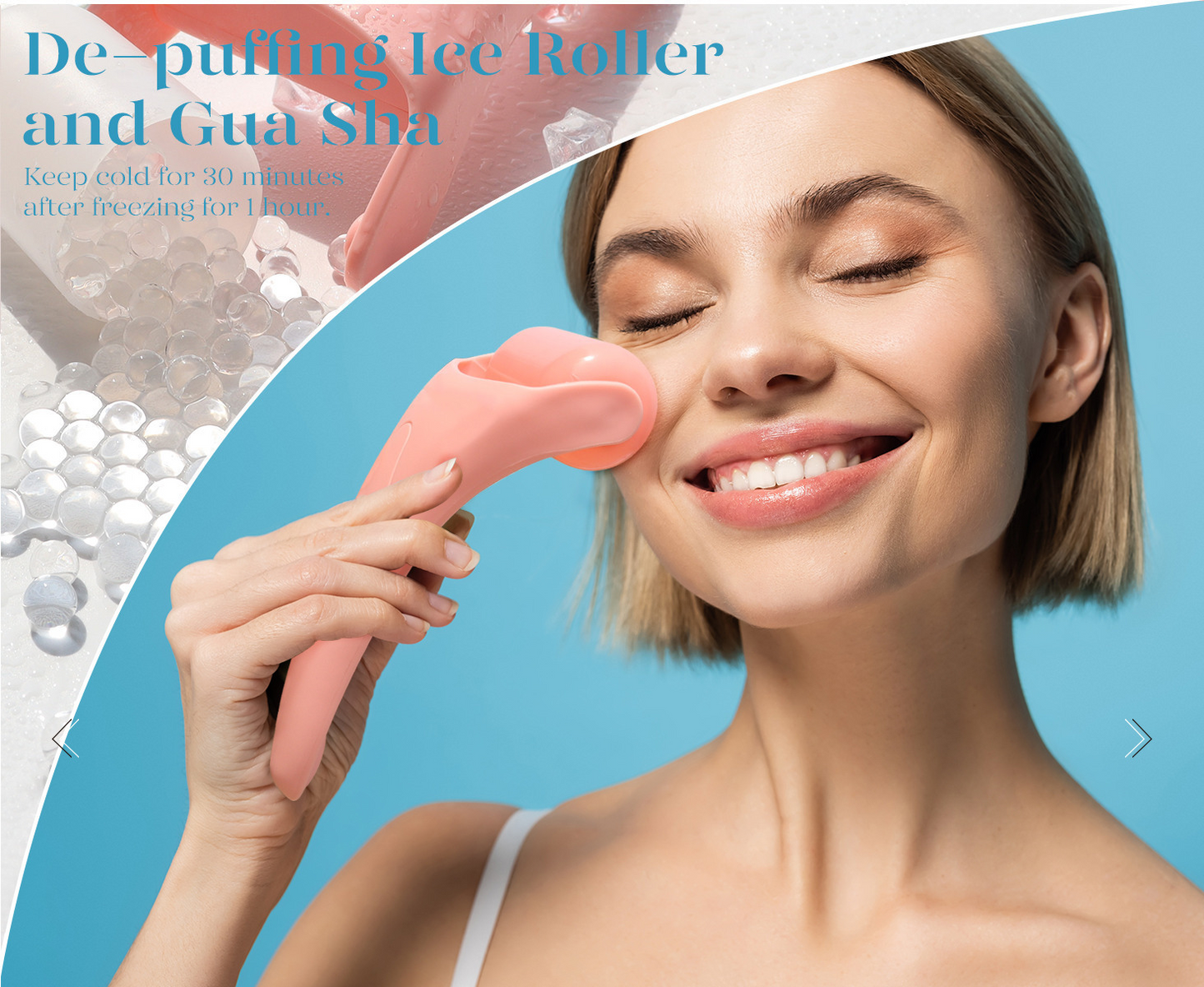 Pink Face Ice Roller with Gel Cooling Head- Reusable PP and Gel Cold Massage Tool for De-Puffing, Soothing, and Refreshing Skin, Easy to Freeze, Comfortable Grip, Daily Skincare Essential