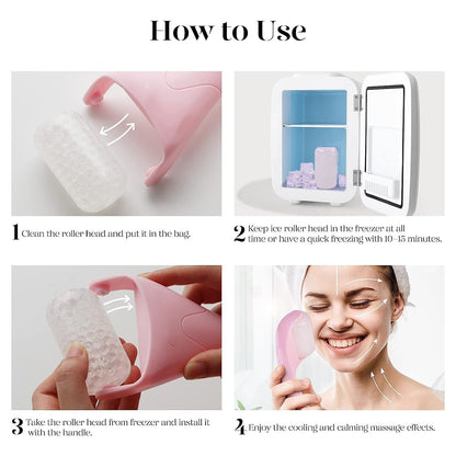 Light Pink Face Ice Roller with Gel Cooling Head- Reusable PP and Gel Cold Massage Tool for De-Puffing, Soothing, and Refreshing Skin, Easy to Freeze, Comfortable Grip, Daily Skincare Essential