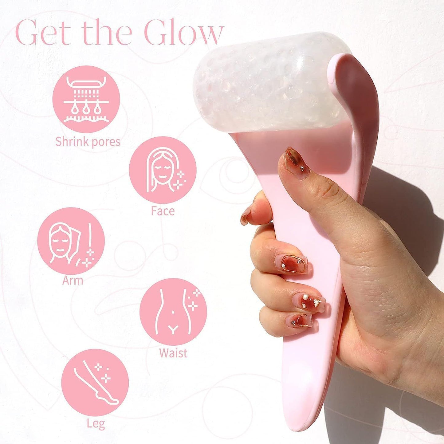 Light Pink Face Ice Roller with Gel Cooling Head- Reusable PP and Gel Cold Massage Tool for De-Puffing, Soothing, and Refreshing Skin, Easy to Freeze, Comfortable Grip, Daily Skincare Essential