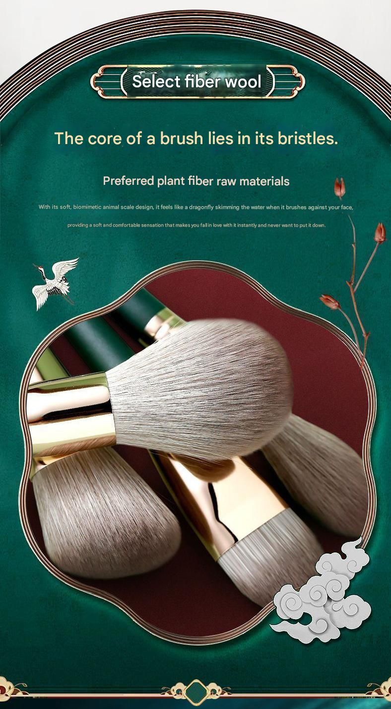 14-Piece Green Simple Packaging Synthetic Fibre Makeup Brush Set - Soft Bristles, Long Handles, Complete Face and Eye Kit, Beginner Friendly Beauty Tools for Foundation, Blush, and Eyeshadow Application