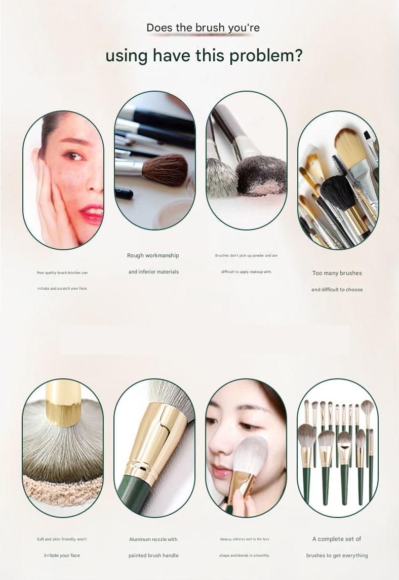 14-Piece Green Brush Storage BagSynthetic Fibre Makeup Brush Set - Soft Bristles, Long Handles, Complete Face and Eye Kit, Beginner Friendly Beauty Tools for Foundation, Blush, and Eyeshadow Application