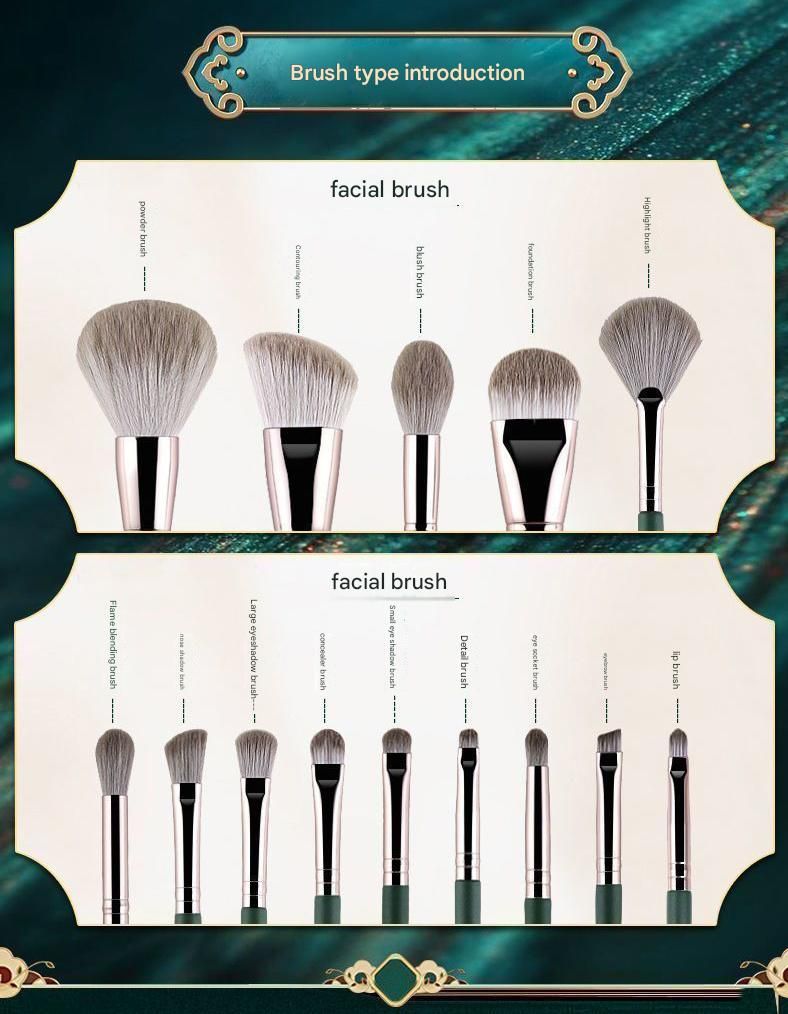 14-Piece Green Brush Storage BagSynthetic Fibre Makeup Brush Set - Soft Bristles, Long Handles, Complete Face and Eye Kit, Beginner Friendly Beauty Tools for Foundation, Blush, and Eyeshadow Application