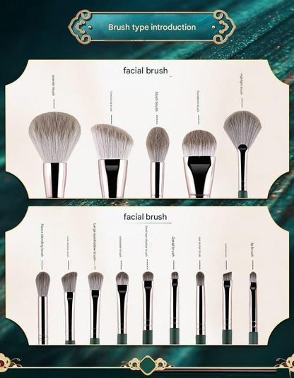 14-Piece Green Brush Storage BagSynthetic Fibre Makeup Brush Set - Soft Bristles, Long Handles, Complete Face and Eye Kit, Beginner Friendly Beauty Tools for Foundation, Blush, and Eyeshadow Application
