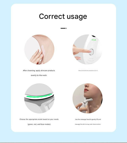 Black Neck and Face Massager - 3 Colour Light Therapy, EMS Microcurrent, Vibration & Heat - Rechargeable Anti-Ageing Device for Wrinkles, Neck Lines, Jawline & Skin Tightening - Portable Home Beauty Tool