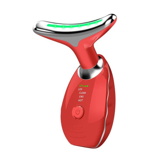 Red neck and face massager with silver head and glowing green light strip