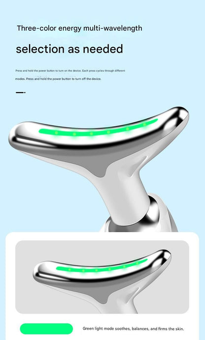 Red Neck and Face Massager - 3 Colour Light Therapy, EMS Microcurrent, Vibration & Heat - Rechargeable Anti-Ageing Device for Wrinkles, Neck Lines, Jawline & Skin Tightening - Portable Home Beauty Tool