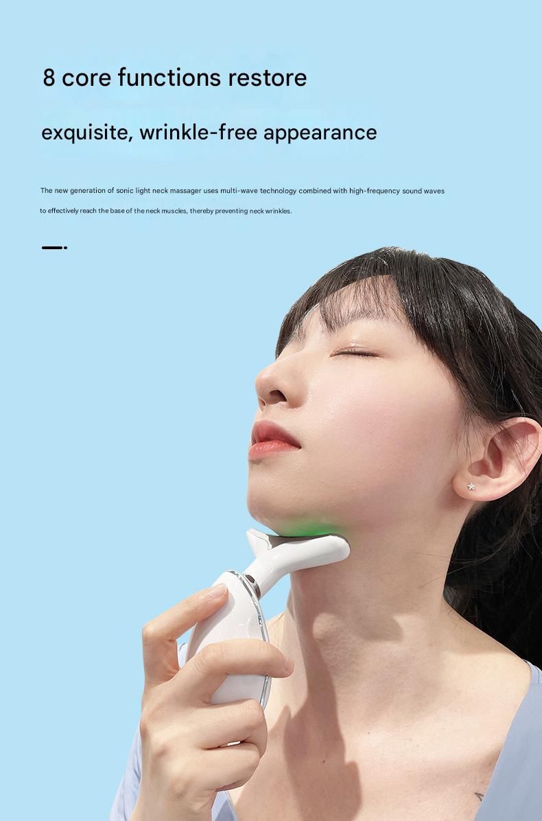 Pink Neck and Face Massager - 3 Colour Light Therapy, EMS Microcurrent, Vibration & Heat - Rechargeable Anti-Ageing Device for Wrinkles, Neck Lines, Jawline & Skin Tightening - Portable Home Beauty Tool