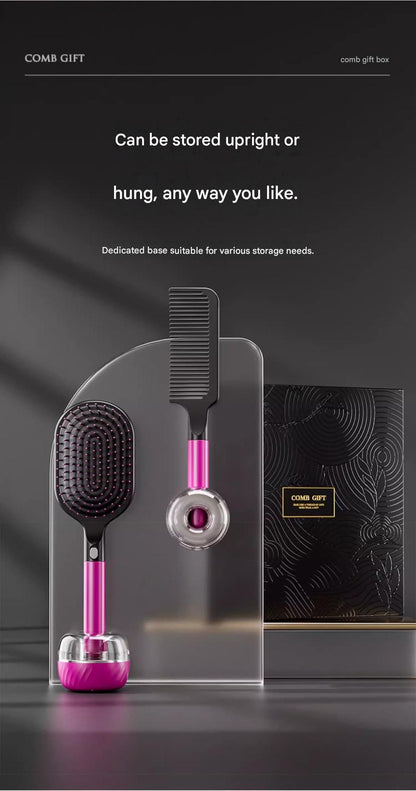 Rose Red 3-Piece Gift Box Set Premium ABS Hair Care Gift Set with Cushion Paddle Brush, Detangling Comb, Cleaning Brush & Stand - Elegant Mother’s Day or Couple’s Gift for Daily Styling and Scalp Comfort